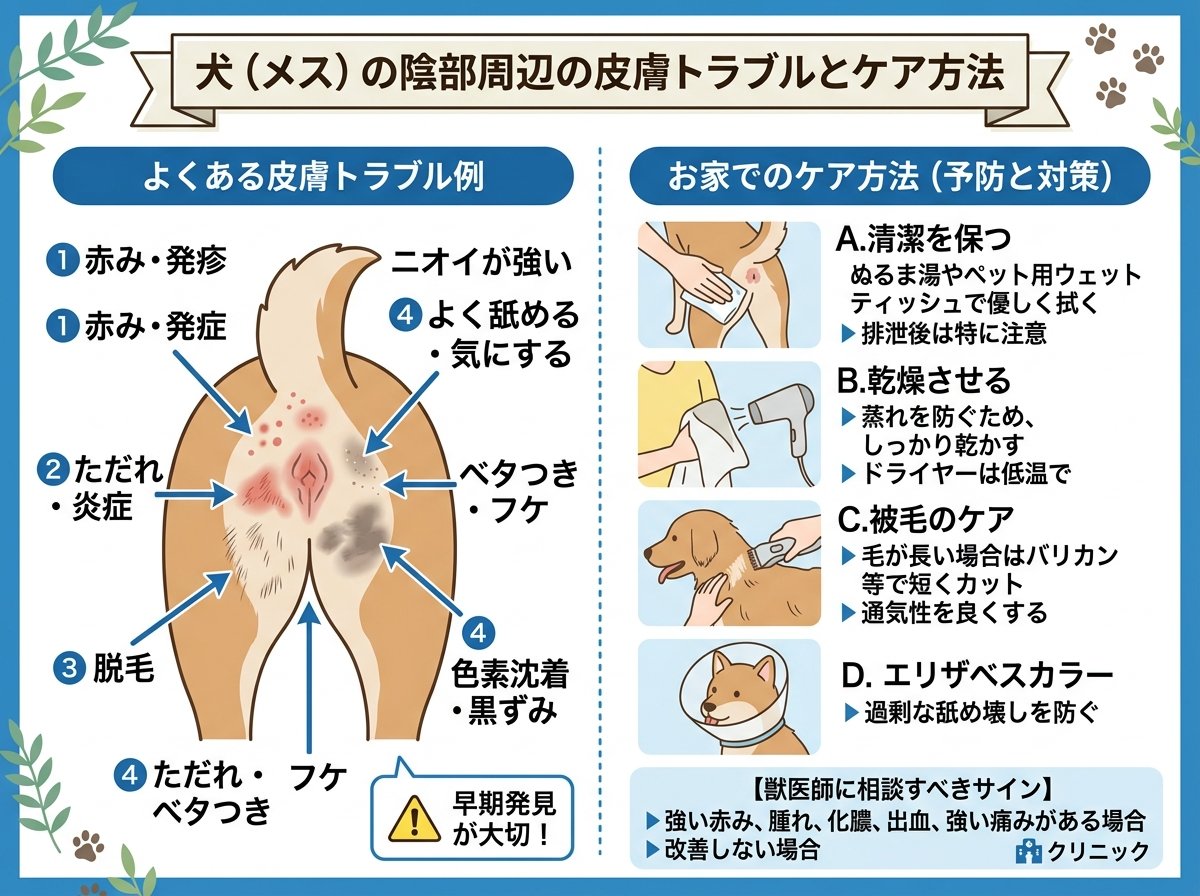 犬メス陰部周辺の皮膚トラブルとケア方法