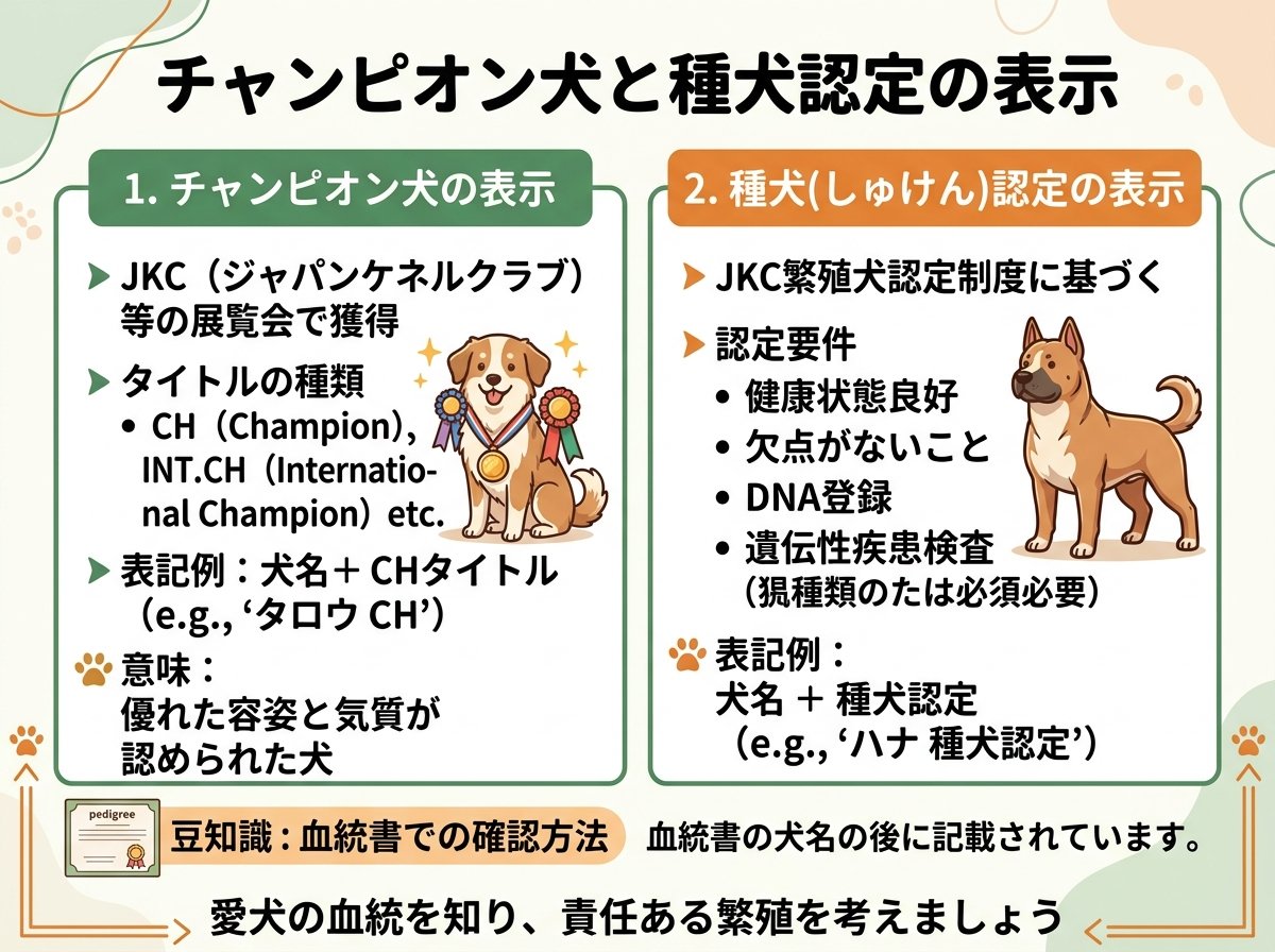 チャンピオン犬と種犬認定の表示