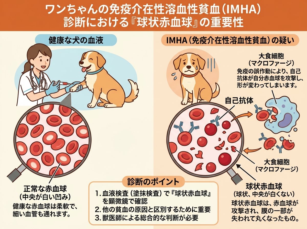 犬の免疫介在性溶血性貧血診断における球状赤血球の評価