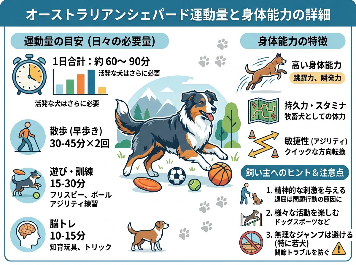 オーストラリアンシェパード運動量と身体能力の詳細